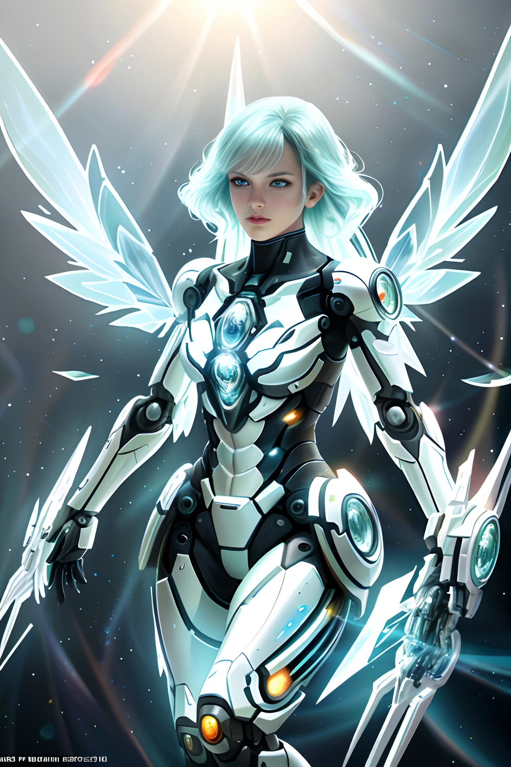 Translucent ethereal mechanical girl,Futuristic angels,Mechanical joints,Translucent mechanical wing,High-resolution portraits with vibrant colors and intricate details,Awesome artwork. (Best quality,4K,8K,A high resolution,Masterpiece:1.2),Ultra-detailed,(Realistic,Photorealistic,photo-realistic:1.37),hdr,hyper HD,Studio lighting,Ultra-fine painting,Sharp focus,Physically-based rendering,Extreme detail description,professional,Vivid colors,Bokeh,sportrait,Concept artist
