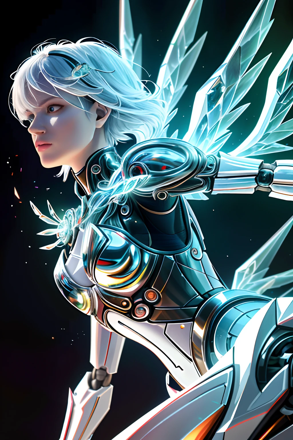 Translucent ethereal mechanical girl,Futuristic angels,Mechanical joints,Translucent mechanical wing,High-resolution portraits with vibrant colors and intricate details,Awesome artwork. (Best quality,4K,8K,A high resolution,Masterpiece:1.2),Ultra-detailed,(Realistic,Photorealistic,photo-realistic:1.37),hdr,hyper HD,Studio lighting,Ultra-fine painting,Sharp focus,Physically-based rendering,Extreme detail description,professional,Vivid colors,Bokeh,sportrait,Concept artist