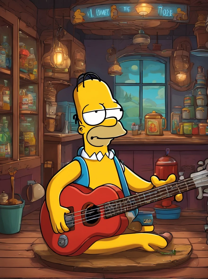 Adventure Time,cafe shop,The Simpsons,Homer Simpson plays bass,homer simpson