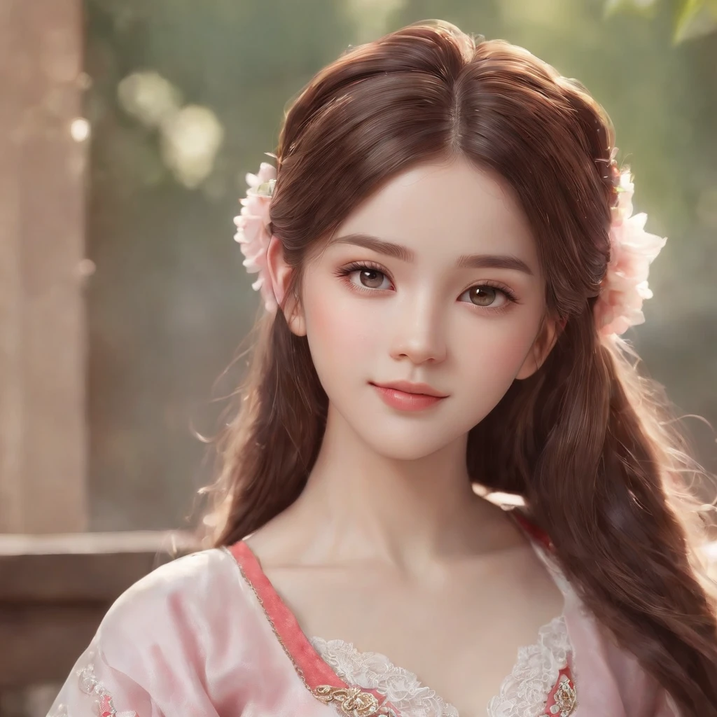 (((Full body portrait of one very young girl!!!))). (Professional 3D Rendering:1.3) in the (Realistic:1.3) The most beautiful artwork photos in the world, Extremely beautiful and attractive face of a very young Caucasian girl with no makeup!!. perfect facial proportions. Girl with soft and shiny long hair, detailed portrait of an anime girl, soft anime illustration, Stunning anime face portrait, Cute realistic portrait, Beautiful Anime Portrait, artwork in the style of guweiz, portrait of cute anime girlbabes, Detailed Digital Anime Art, Portrait Anime Girl, portrait of cute anime girlbabes, Realistic anime art style, Realistic anime art style、The background is mountainous、Girl in Myanmar national costume、Eye color is pink sapphire、Sitting girl、Smiling girl