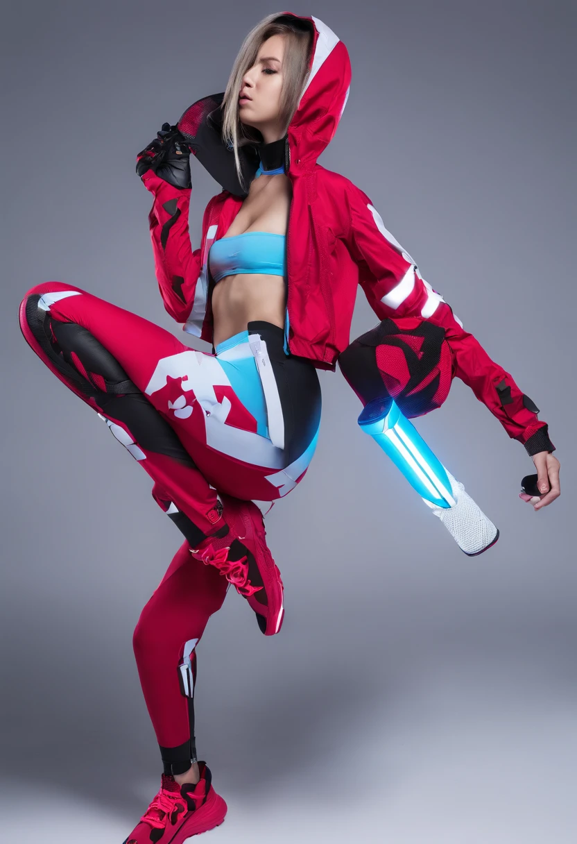 (ultra detailed,ultra high res,detailed background),((2D)),((flat color)),((muted color)),((floating neon)),1girl,solo,looking at viewer, BREAK, spray paint, graffiti, girl in a white floral print fencing suit, long plush scarf, full body image, adult woman, anatomically perfect face, face in focus, symmetrical face, (ink punk: 1.4)