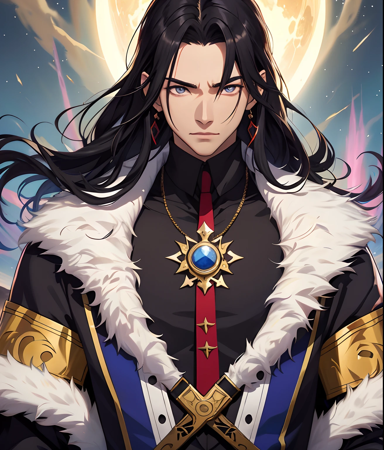 Primer plano de una persona sosteniendo una espada en el desierto, Silas, Chico guapo en el arte de Demon Slayer, Arte Casimiro, Vampiro masculino del clan de Bani Hakim, guerrero masculino, G-Art Estilo Lollian, por Yang J, epic fantasy art style, Retrato de un guerrero adulto, Keqing de Genshin Impact, Hermoso dios masculino de la muerte , Alta calidad , Disco duro , 4k , fondo oscuro, Luz de la luna, Espacio