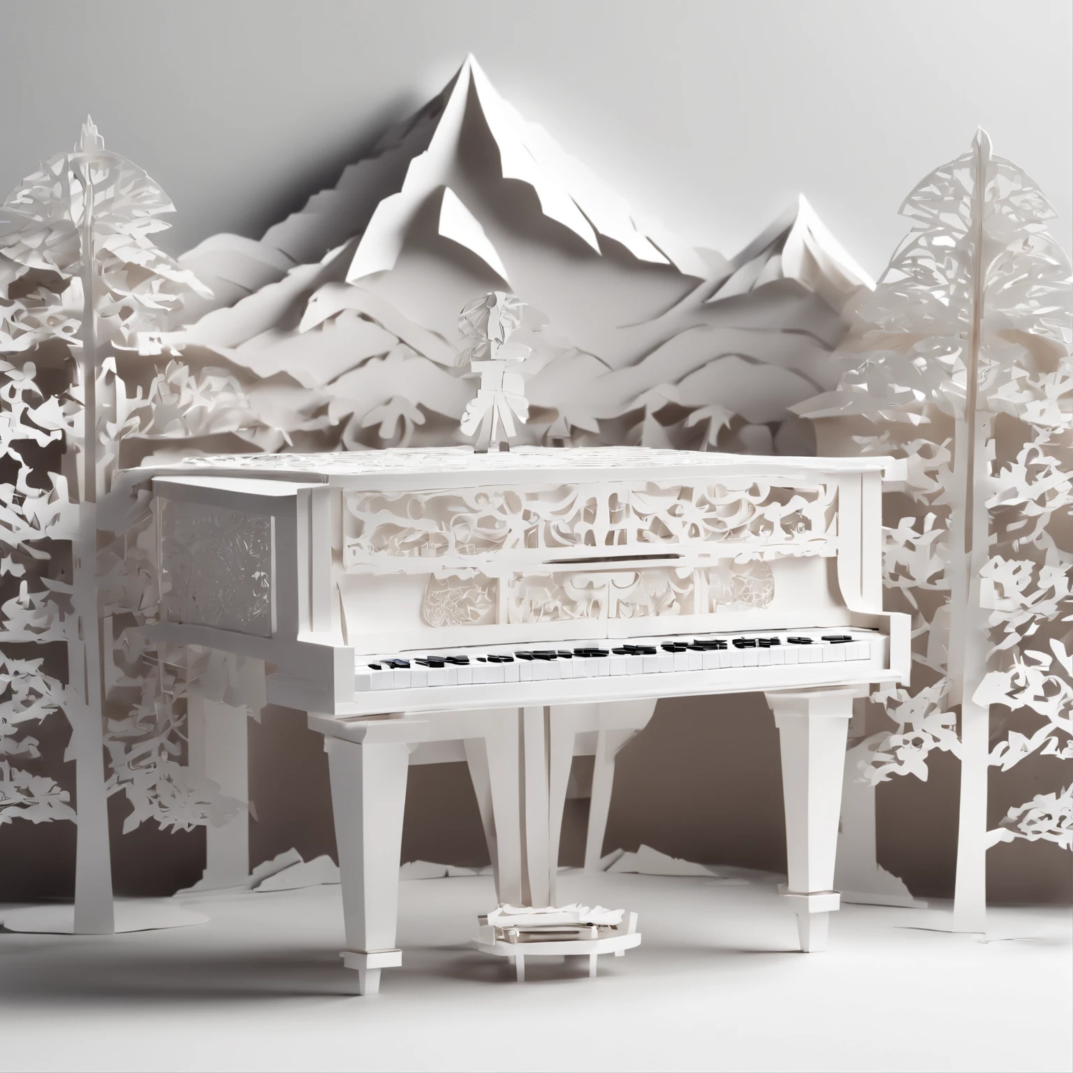 a young woman playing the piano at the edge of a snowy mountain, emotional, cinematic, epic composition, snowy, windy, perfect illustration, intricate details, soft tones, clean lines, sharp focus, 8k