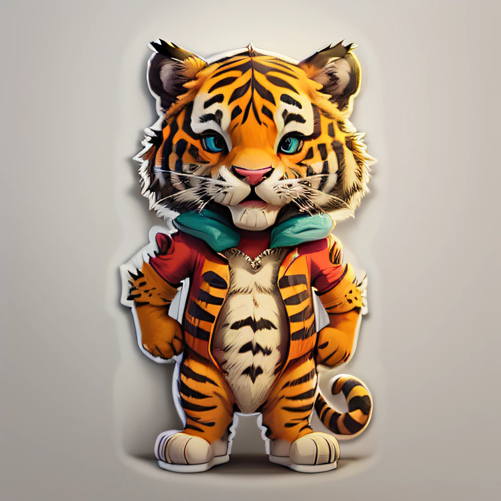 cute cartoon sticker of a tiger dressed as a clown