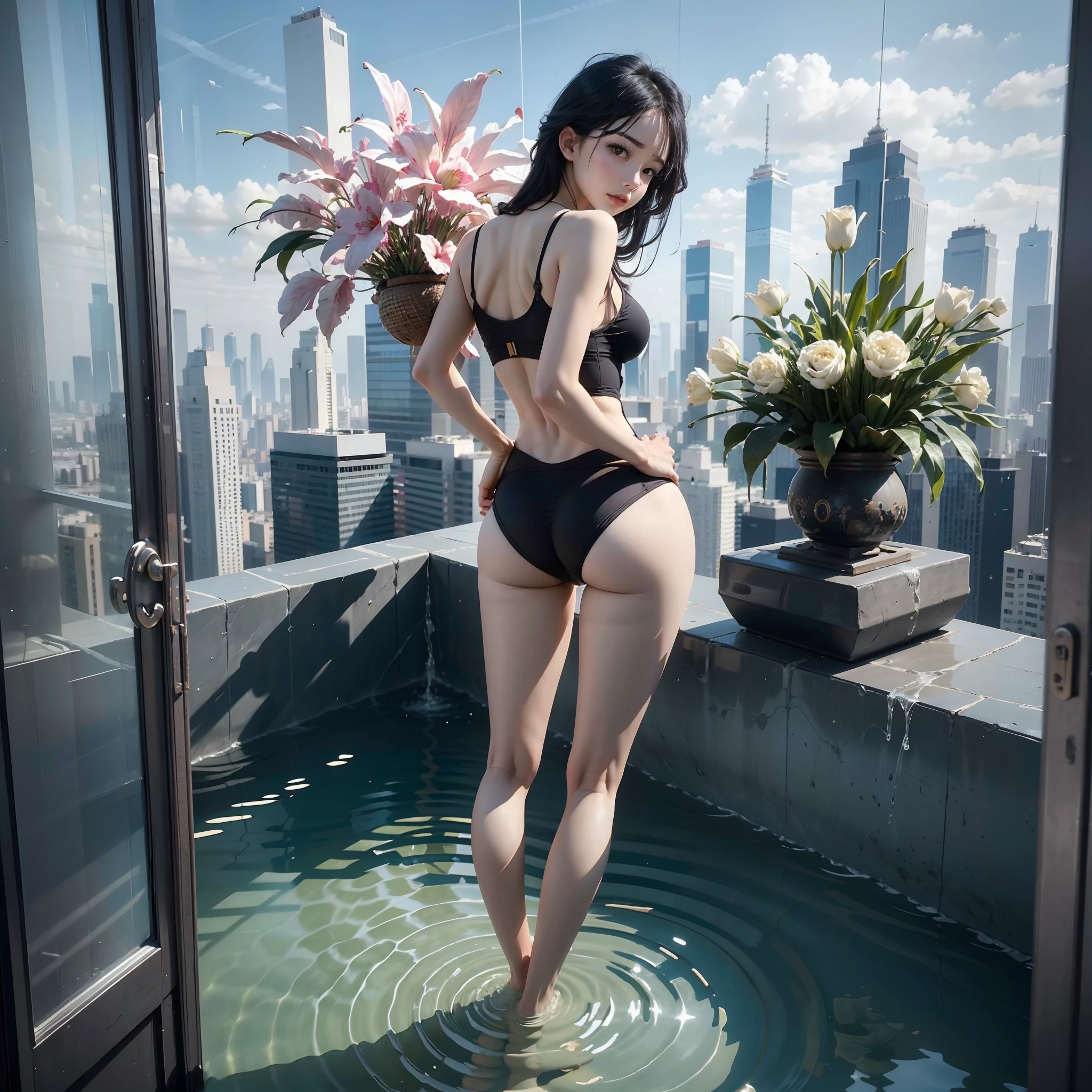 280th floor infinity pool，The tallest building in the urban forest，Around bonsai，Luo Han Song，coconut palms，tulips，Rose flower，Portrait Photogram，7 year old girl，Leaky shoulders，Cocked buttocks，Natural soft light，Mid-range lens，8k sexy girl pose, Very sexy pose, Tease，Areola 0.5，The urethral meatus is pronounced，acrobatic pose，elegant floating pose, Perfect dynamic pose, dramatic powerful pose, very artistic poses, powerful posing, doing splits and stretching，Cocked buttocks， beautiful and graceful