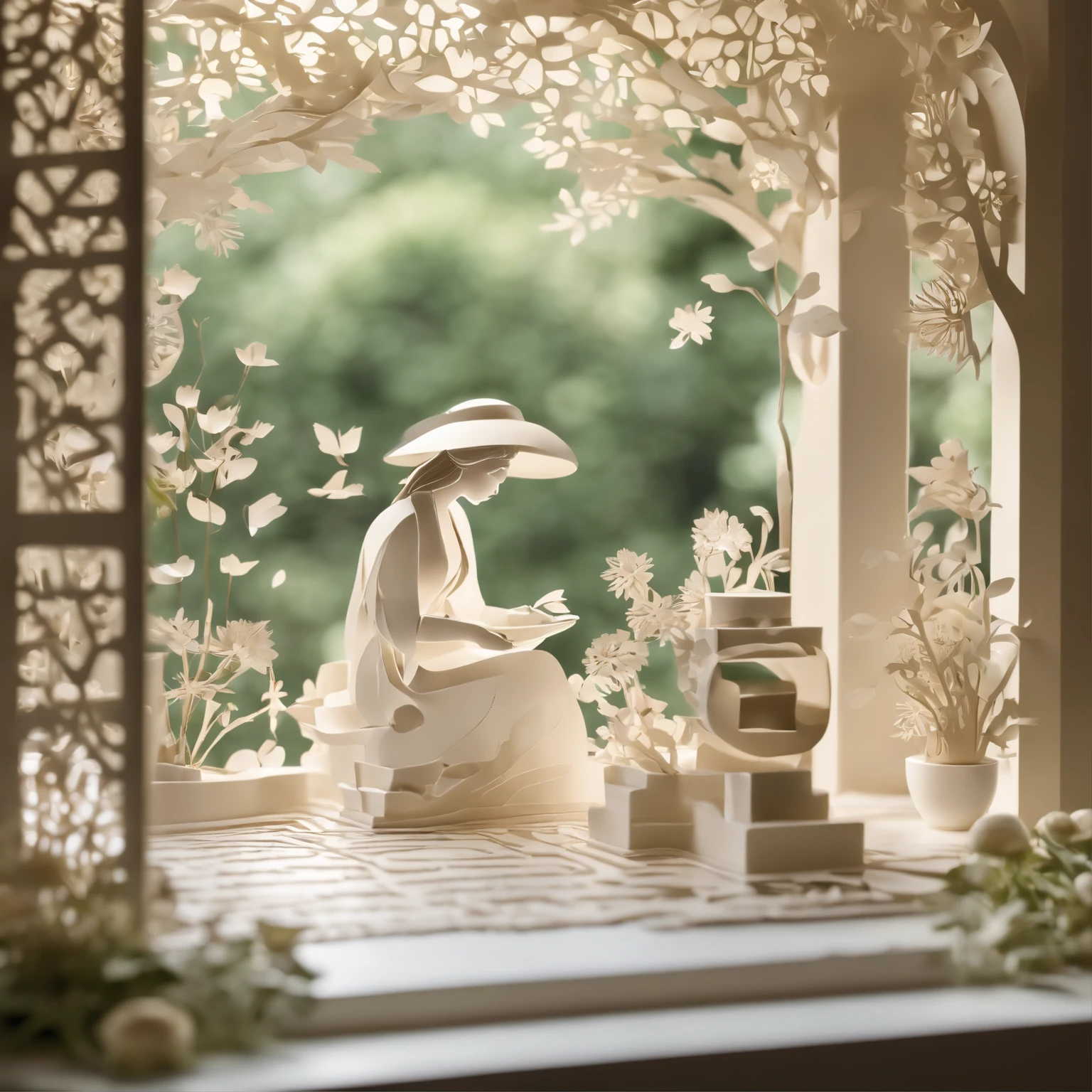 portrait, a serene scene of a woman gardening, surrounded by vibrant flowers and lush greenery. She tends to her plants with a gentle touch, a straw hat shielding her from the sun. Tranquil garden, nurturing hands, blossoming beauty, natural harmony, peaceful atmosphere, anime realism, perfect illustration, intricate details, soft tones, clean lines, sharp focus, 8k