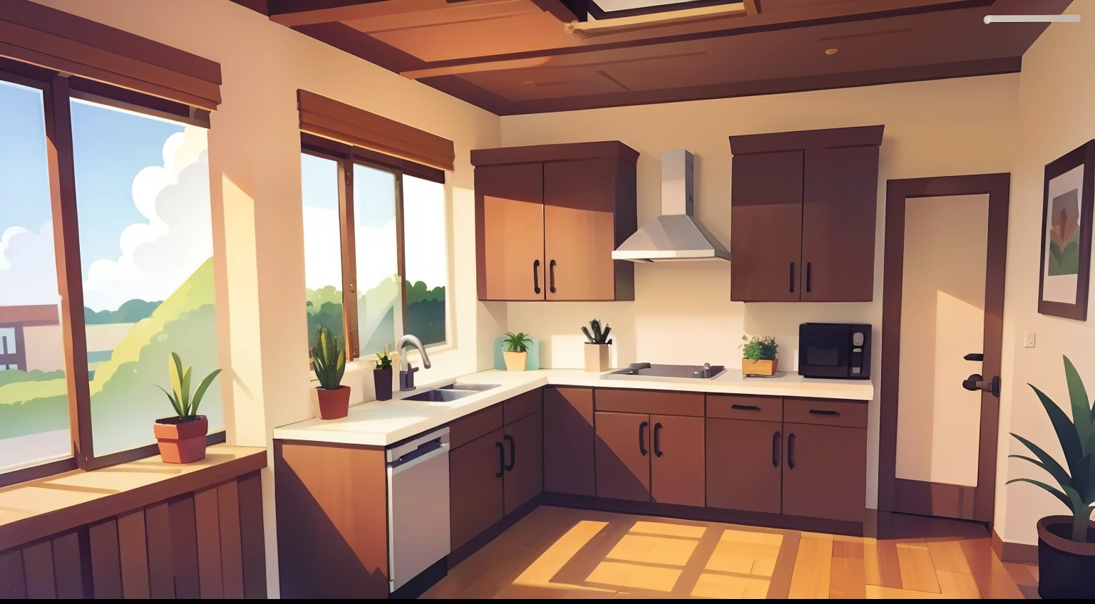 Model Room、Counter kitchen、No person、window、houseplant