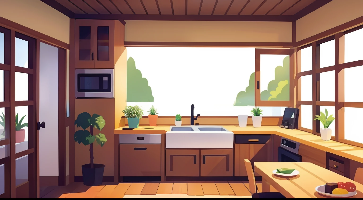 Model Room、Counter kitchen、No person、window、houseplant