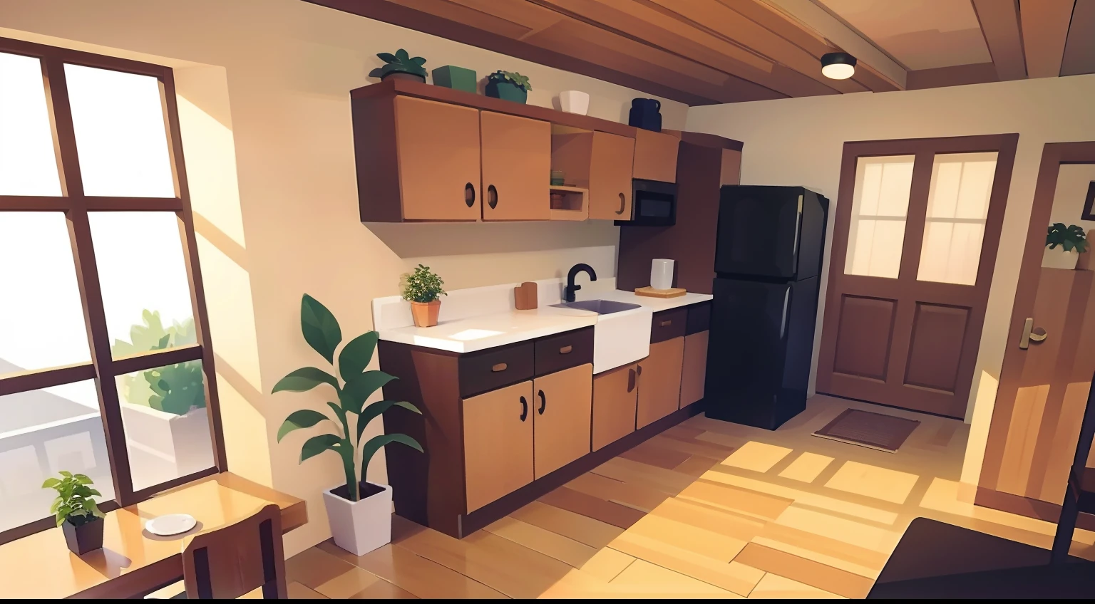 Model Room、Counter kitchen、No person、window、houseplant