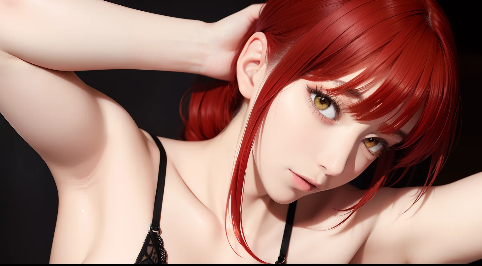 (masterpiece), (best quality),makima \(chainsaw man\),red hair,golden eyes,armpit