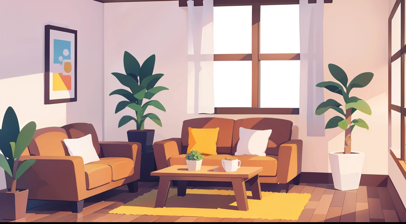 Model Room、Low Table、sofas、No person、window、houseplant、eye view