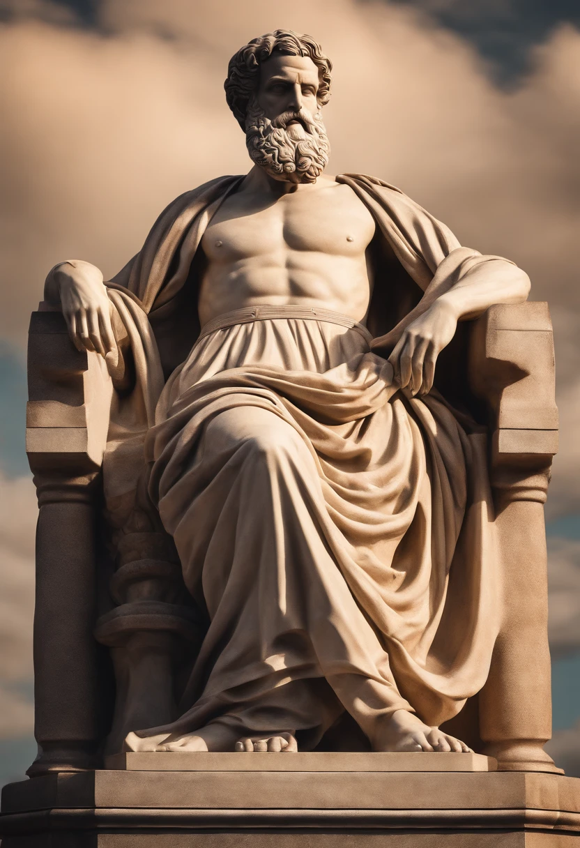 Image of an extremely strong statue of a philosopher from the time of Stoicism, 8k, melhor qualidade