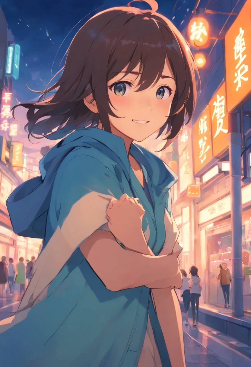 Personaje femenino viendo frente con una cara feliz , luego triste , luego sorprendido , luego en panico