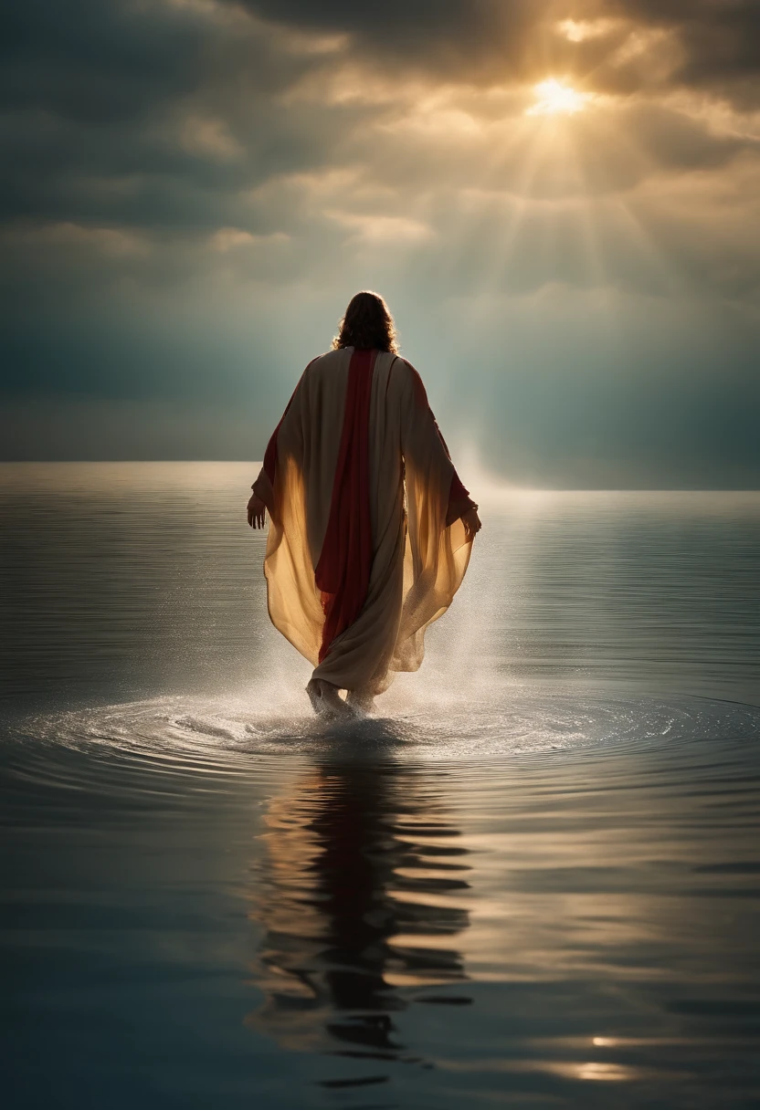 image of Jesus Christ walking on water, 8k, melhor qualidade