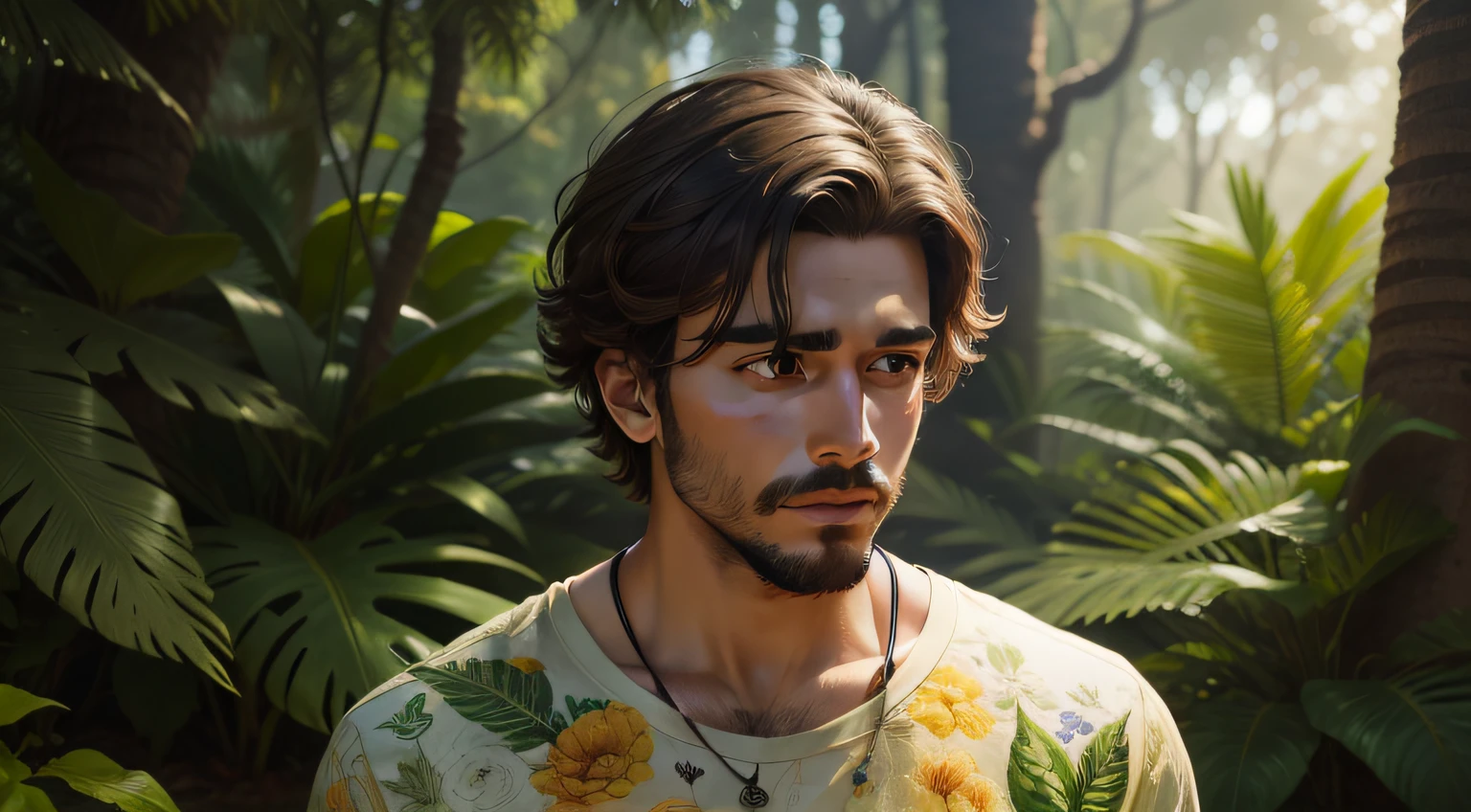 obra-prima, um homem na floresta, estilo cartoon, altamente detalhado Primeiro,