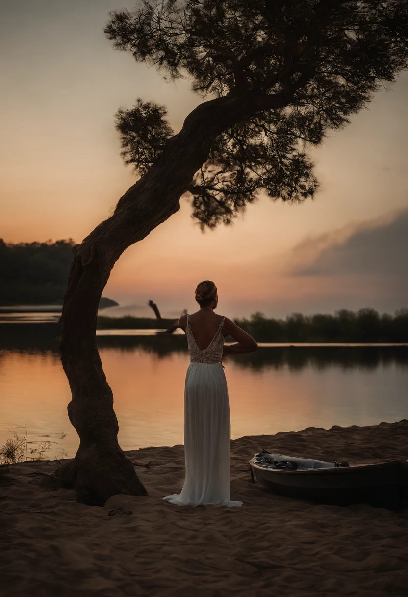 A women standing on top of a beach next to a lake, light painting, lightpainting, amazing lighting effect, light art, beautiful lighting effects, light paint, diffuse lightpainting, anamorphic flares, lightpainting luminescent, luminous fire halo, flares anamorphic, creative lighting, epic lighting effects, awesome greate composition