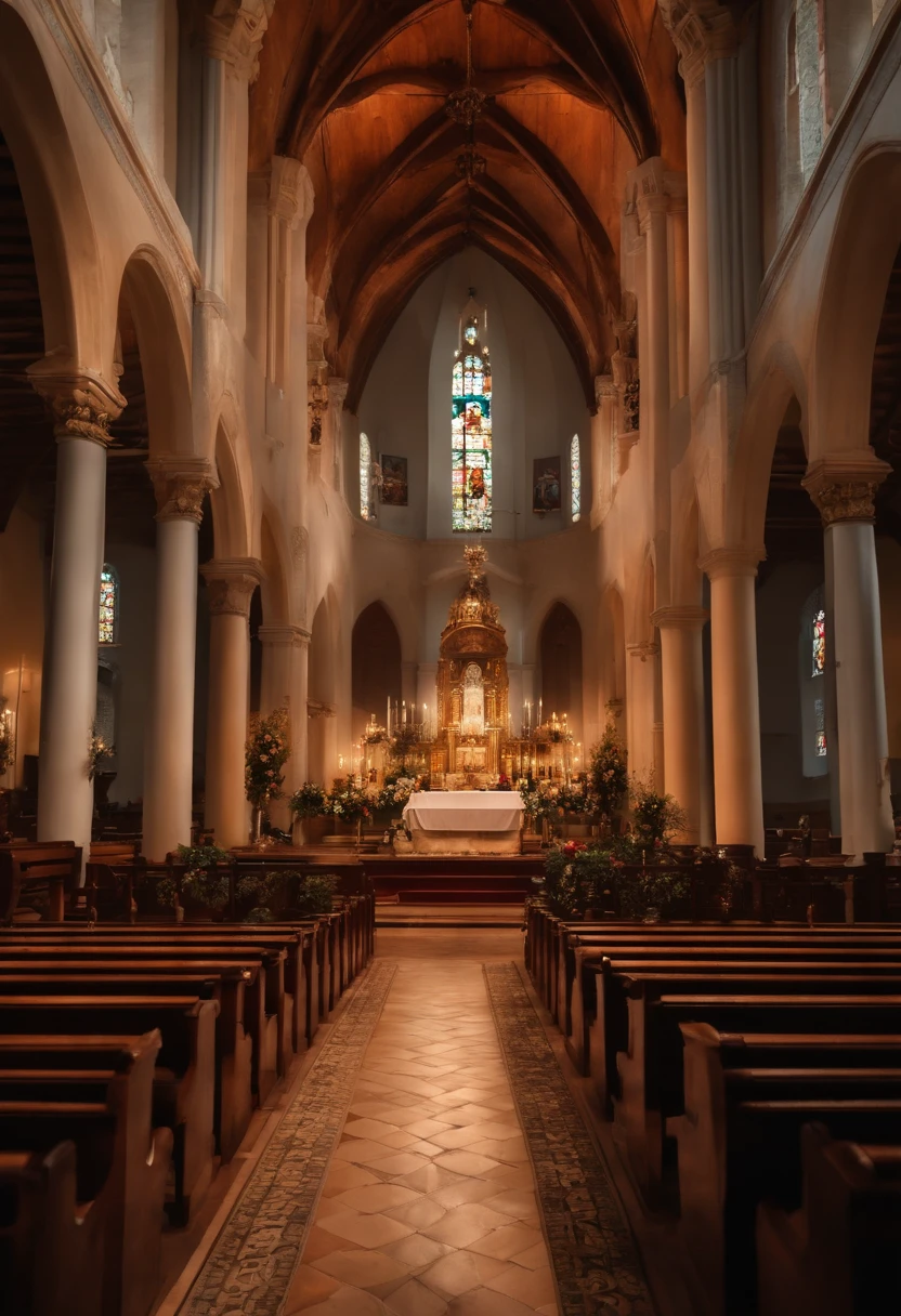 duas pessoas pessoas olhando para a cruz de Cristo dentro de uma igreja, 8k, melhor qualidade