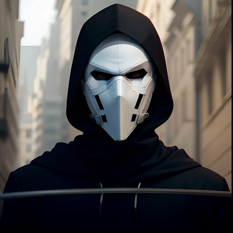 Man with black hood and white mask