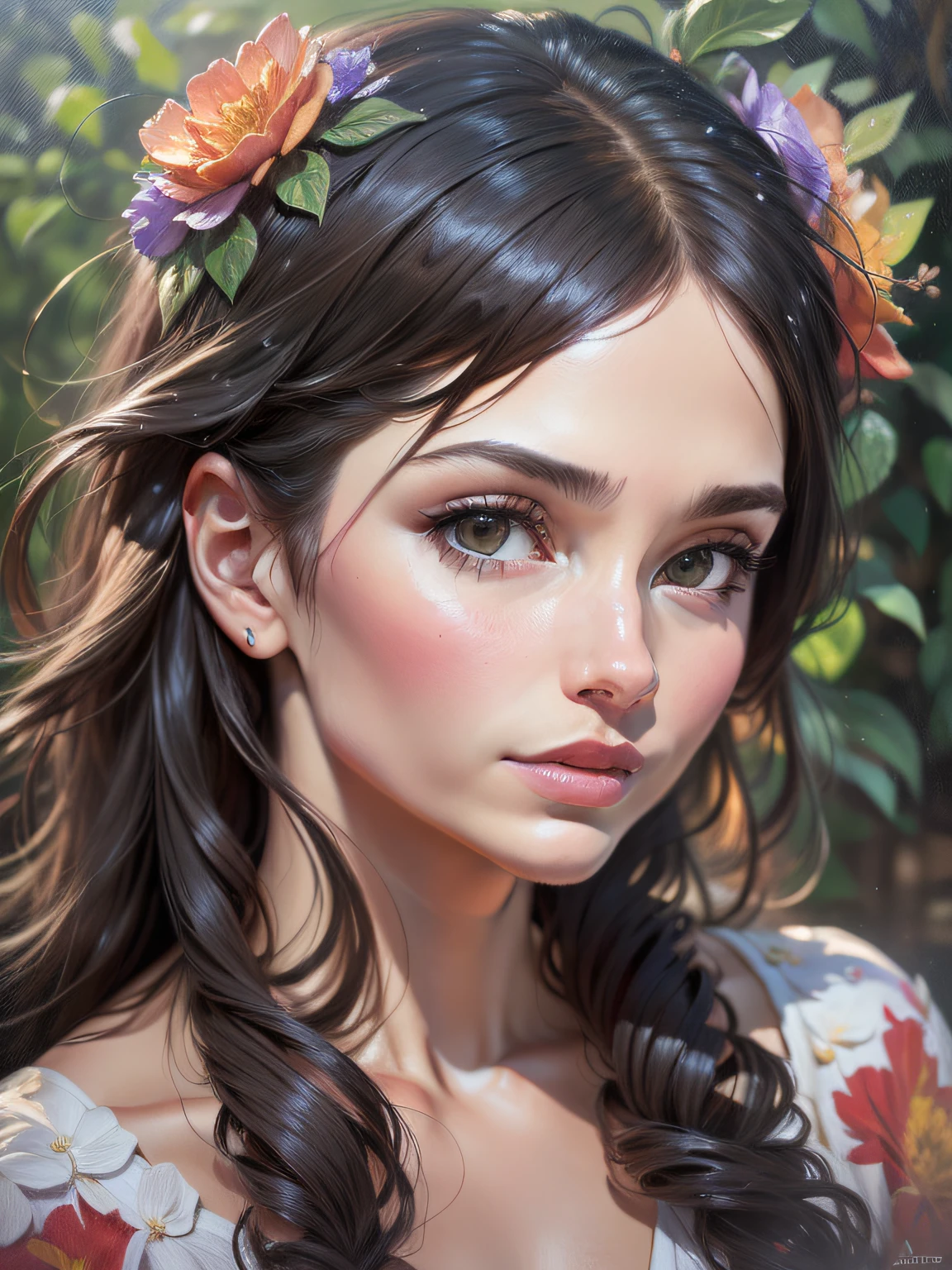 ((amazing quality, award winning, intricately detailed, ultra realistic, extremely detailed 8K)), ((oil painting by Henry Asencio)) portrait of fairy, floral headband, faded art