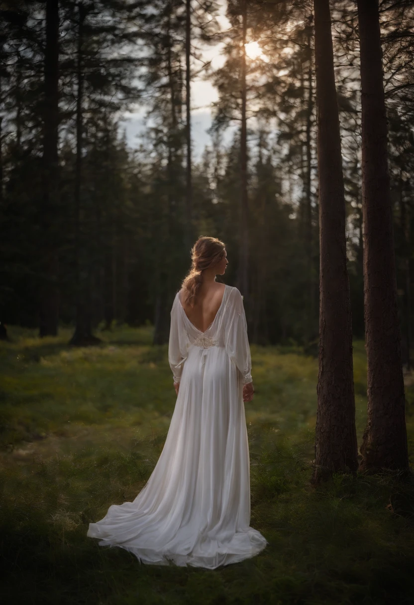 A women in a white tight silk dress standing on top of a beach next to a lake, light painting of a Giant angel in the background, lightpainting, amazing lighting effect, light art, beautiful lighting effects, light paint, diffuse lightpainting, anamorphic flares, lightpainting luminescent, luminous fire halo, flares anamorphic, creative lighting, epic lighting effects, awesome greate composition