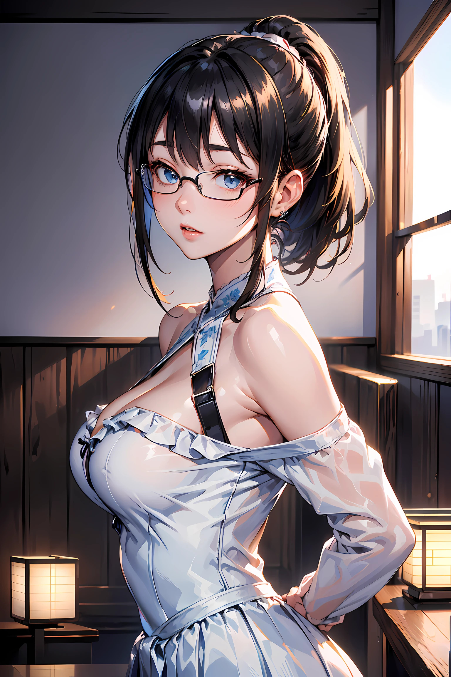 20 year old Japanese woman,(非常にdetailedな肌),Curvy,,Beautiful big ,(Very large breasts),Pale skin,Pointed Chest,Erect nipples,(Fantasy art,Best image quality,Hyperrealist portrait,(8k),Ultra-realistic,最high quality, high quality, High resolution, high quality texture,Attention to detail,Beautiful details,detailed,Extremely detailed CG,detailed Texture,Realistic facial expressions,masterpiece,in front,dynamic,bold),(((Rimless Glasses)))(((short pixie cut))),(Very thin hair),(Very soft hair),(Super Straight Hair:1.5),length, sleek bangs,Very light coppery amber hair,Hair in one eye、(((Wearing a one-piece swimsuit with strings)))　(((The fabric between her legs has shifted to the side, exposing her genitals.)))　(((Expose the genitals)))　(((Exposed genitals)))　(((detailedな性器の描写)))、(((The lines of the body are clearly visible)))、(((Depiction of beautiful fingers)))　(((Beautiful body depiction)))　(((Spread your legs in an M shape)))　(((Sit with your legs apart)))、(((Accentuate the crotch)))、(((Exposed genitalsを見せつける)))(((Full body photo)))、(((Low angle photo)))、(((Correct ankle orientation)))(((The correct number of legs)))　(((genitals and anus are exposed,,,,,,,,,,,)))(((Expressing the spread of the genitals)))(((genitals are wet with body fluids)))