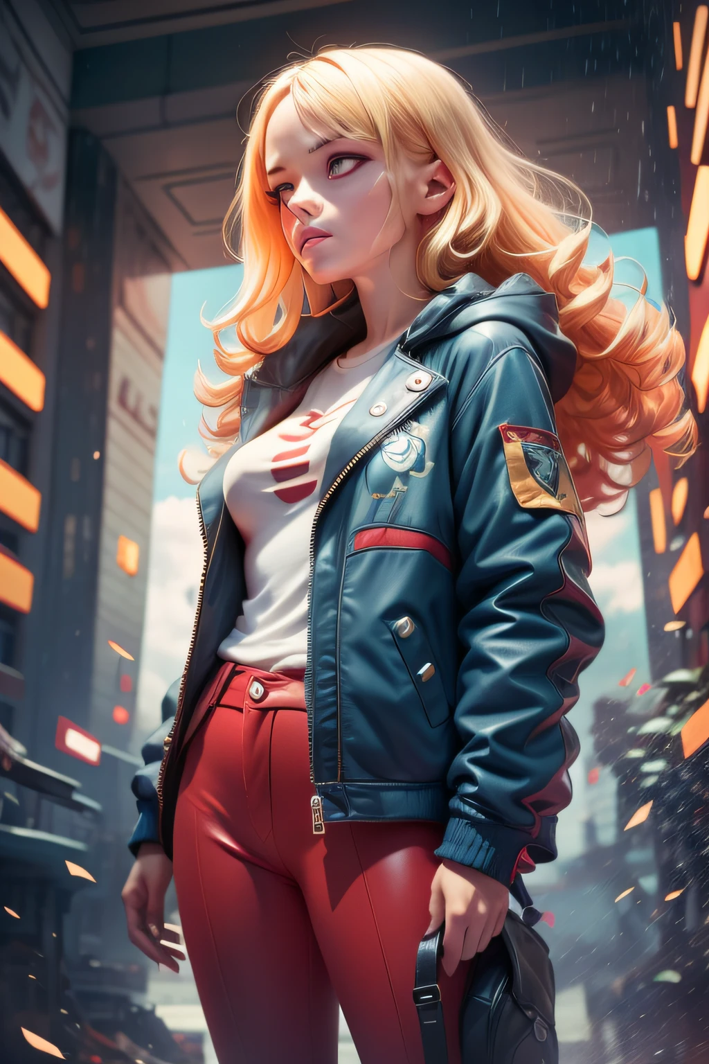 1 solo Axl Rose com as roupas de Terry Bogard pretas, with sunglasses, raios ao redor de si, thunder, thunder , cabelo blond, roupas pretas, vestes pretas, Nebula and smoke, black cloth, both hands together holding a lightning bolt, um thunder, tempo fechado, tempo nublado, tempo escuro, cidade, raios ao redor , com o planeta terra no fundo, and lightning in the hand
