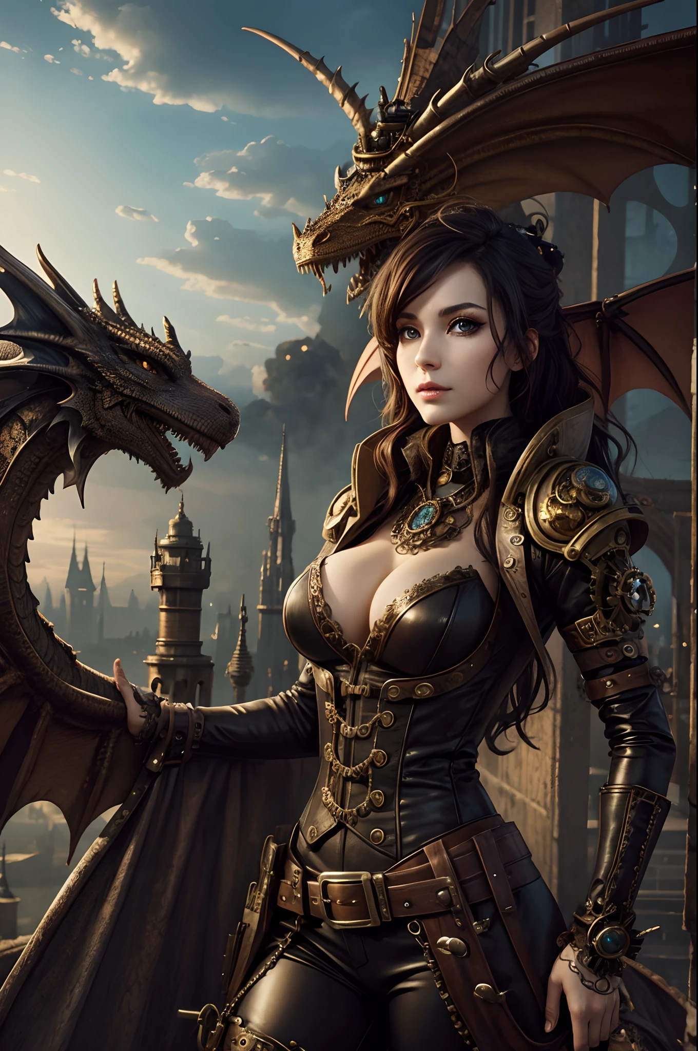 steampunk dragon beautiful lady