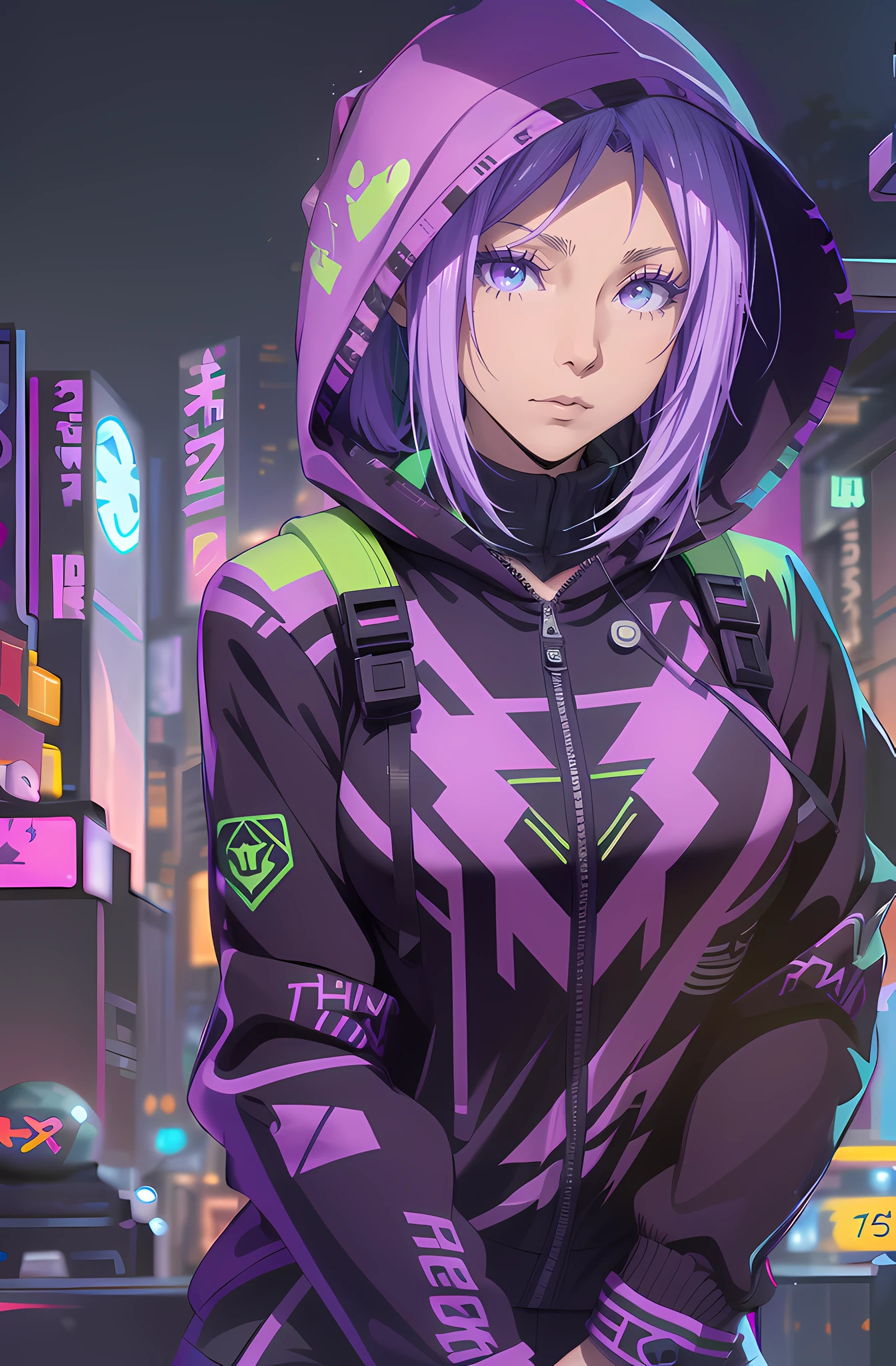 There is a woman in a black and green hoodie posing for a photo, cyberpunk anime girl in hoodie, as an overwatch character, Anime style mixed with Fujifilm, Honest, 《Overwatch》Inspiration, as an overwatch character, Anime girl in real life, portrait of a female anime hero, Anime girl cosplay, android heroine, cyberpunk anime girl, photograph of a techwear woman