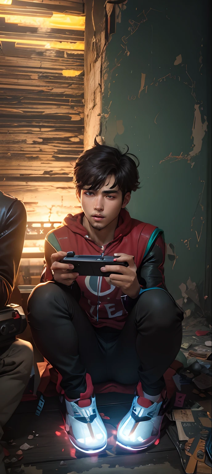 Gaming background handsome boy with mobile 8k ultra realistic face High quality