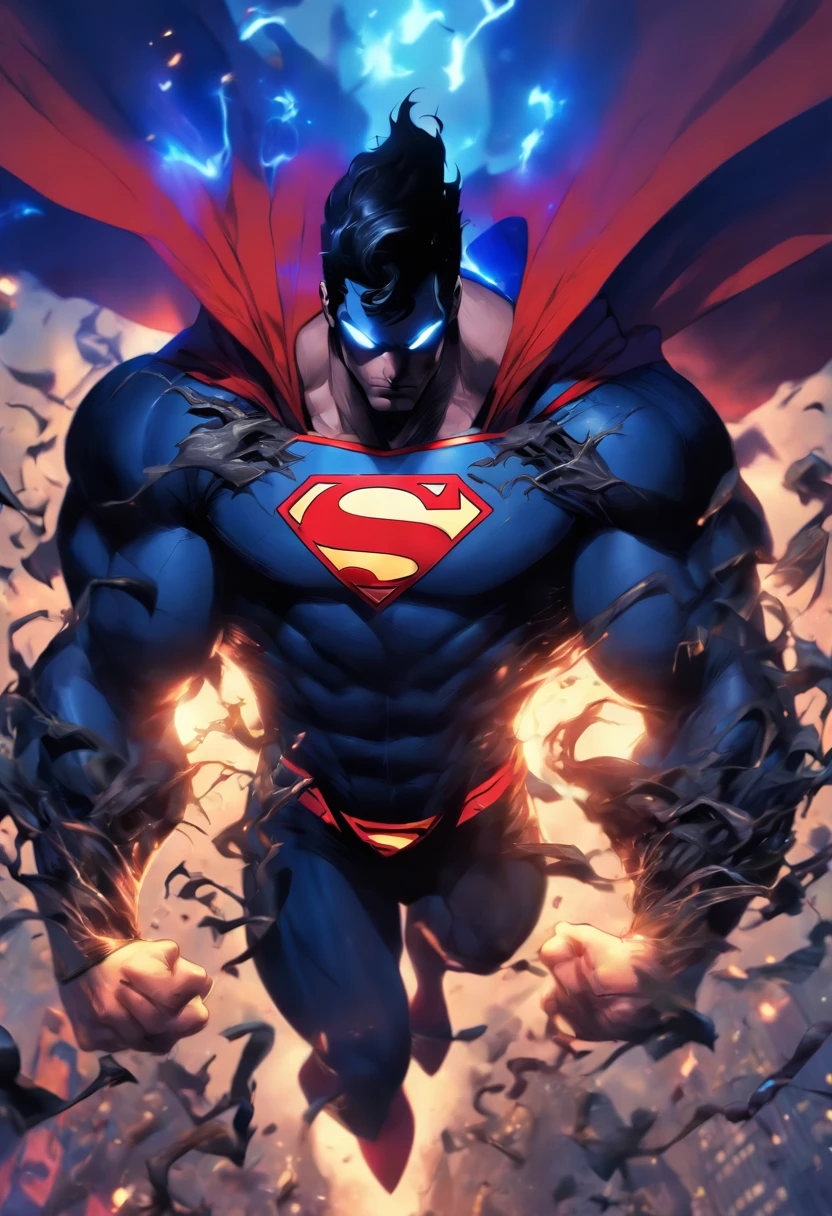 Superman(DC) combined with Venom(Marvel), standing, combined