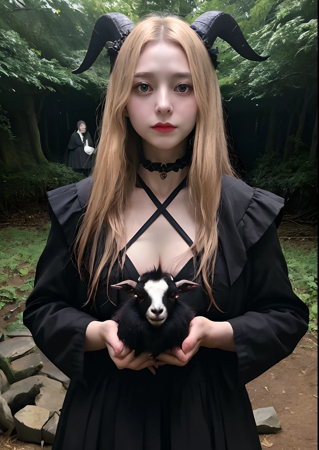 French woman、((O black goat of the forest, conceived a thousand children, accept my sacrifice!))、 (FGO / Jacques de Molay)、 Cosplay、In a nightmare、Nightmare space、Dark Fantasy、Most Beautiful Form of Chaos、Role-playing game characters for smartphones