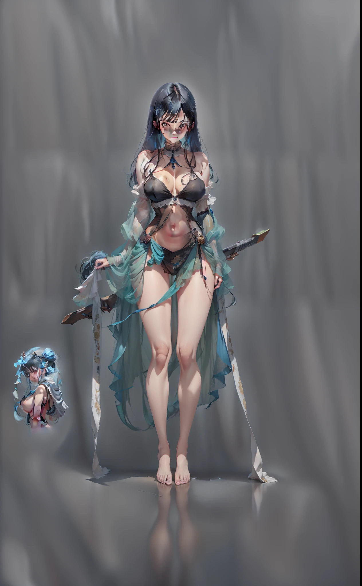 blue hair,hentail realism, shadowing,,character sheets, reference sheet, Standing painting, 8K, Super detail, 1080p, Women's HD,Slim,femele, 16k, A high resolution, Best quality, High quality, Anatomically correct, Masterpiece, ccurate, hyper HD,As graceful as a swan,unreal-engine, Ghibli-like colors, anime big breast, Standing painting, angle of view,Mecha girl,Yarn skirt,ssee-through,