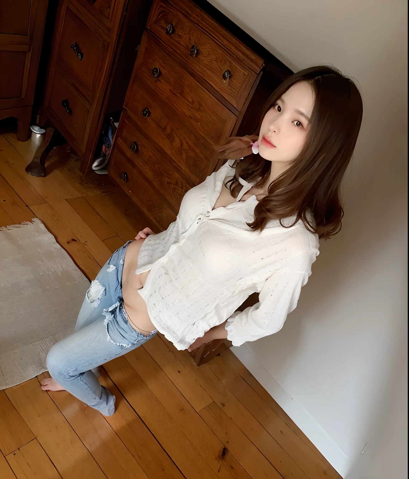 emaciated，pelvic bone，the ribs，鎖骨，sternum，Big breasts Thin waist，Thin leg，hunger，femele