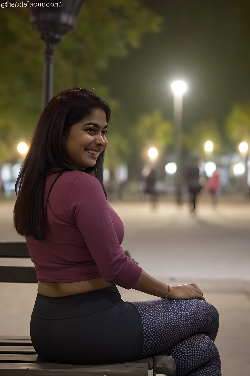 23:03:33
Night time (medium closeup:1.15) (medium shot :0.6) mobile photography , shot on a mobile, big breasts, photograph of a beautiful indian woman sitting in a park bench, street lamp light from behind, realistic night ambient light, looking at camera , wearing a skirt outfit, leggings tight thighs, looking at me, laughing