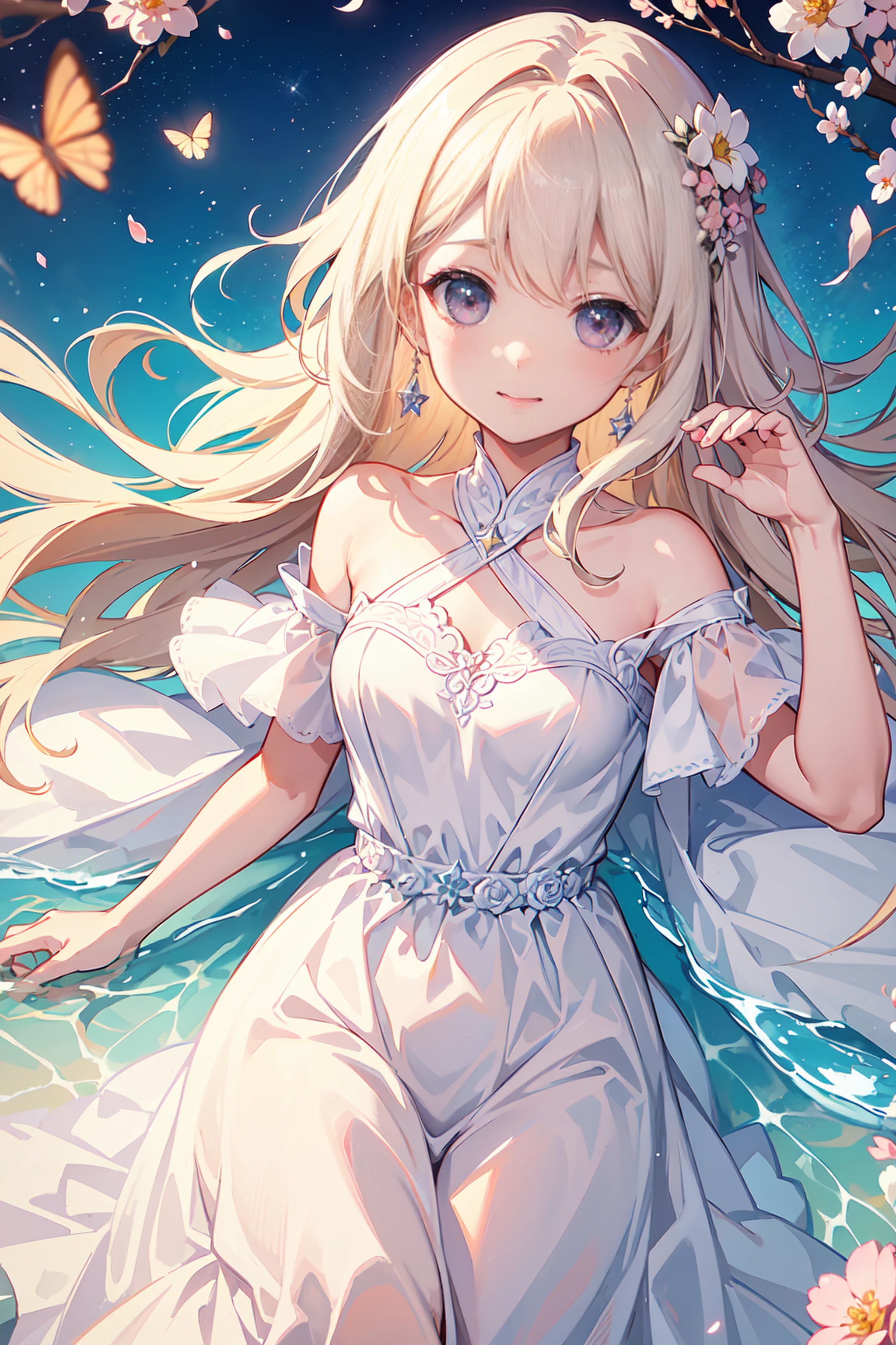(best quality,ultra-detailed,realistic),Pastel colors,Soft lighting,Floral garden background,Playful expression,Flowy dress,Blush on cheeks,Long lashes,Sparkling eyes,Innocent smile,Ethereal atmosphere,Delicate features,Happy vibe,Lovely personality,Subtle makeup,Warm sunlight,Colourful flowers,Graceful pose,Twinkling stars in the sky,Tender mood,Sweet and charming,Beautifully styled hair,Youthful and radiant,Carefree and joyful,Enchanting presence,Childlike wonder,A sense of serenity,A moment of pure happiness.