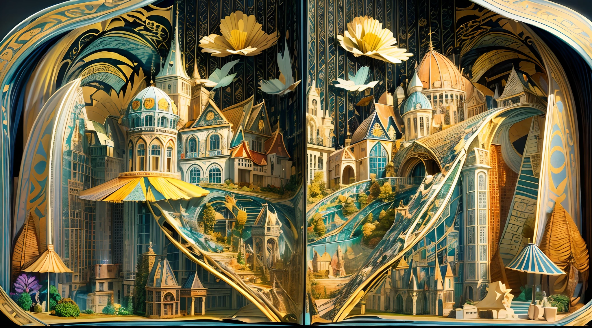 (popup book:1.5),(travel),(Extremely colorful, Best quality, Detailed details, Masterpiece, offcial art, movie light effect, 4K, Chiaroscuro)