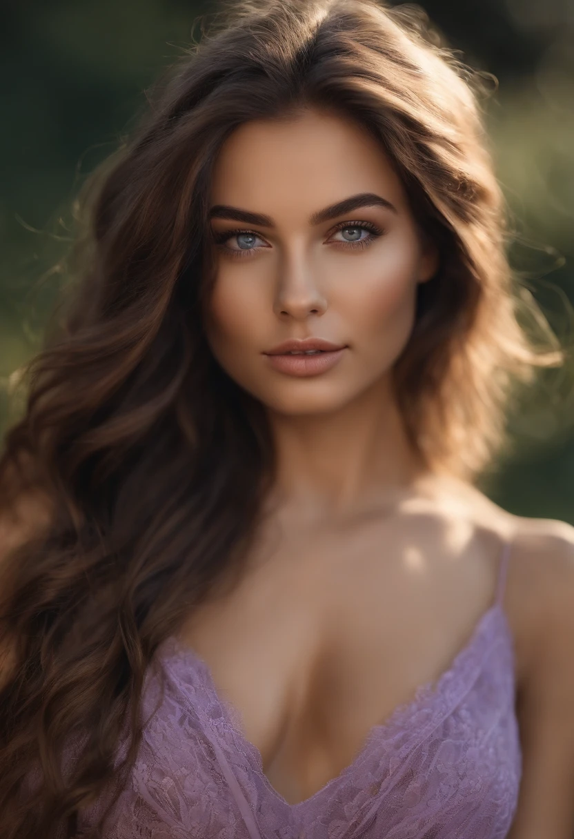 arafed woman fully , sexy girl with blue eyes, ultra realistic, meticulously detailed, portrait sophie mudd, curly brown hair and large eyes, selfie of a young woman, violet myers, with makeup, natural makeup, looking directly at the camera, face with artgram, subtle makeup, stunning full body shot kneeling on bed, in bedroom, medium to large size bust
