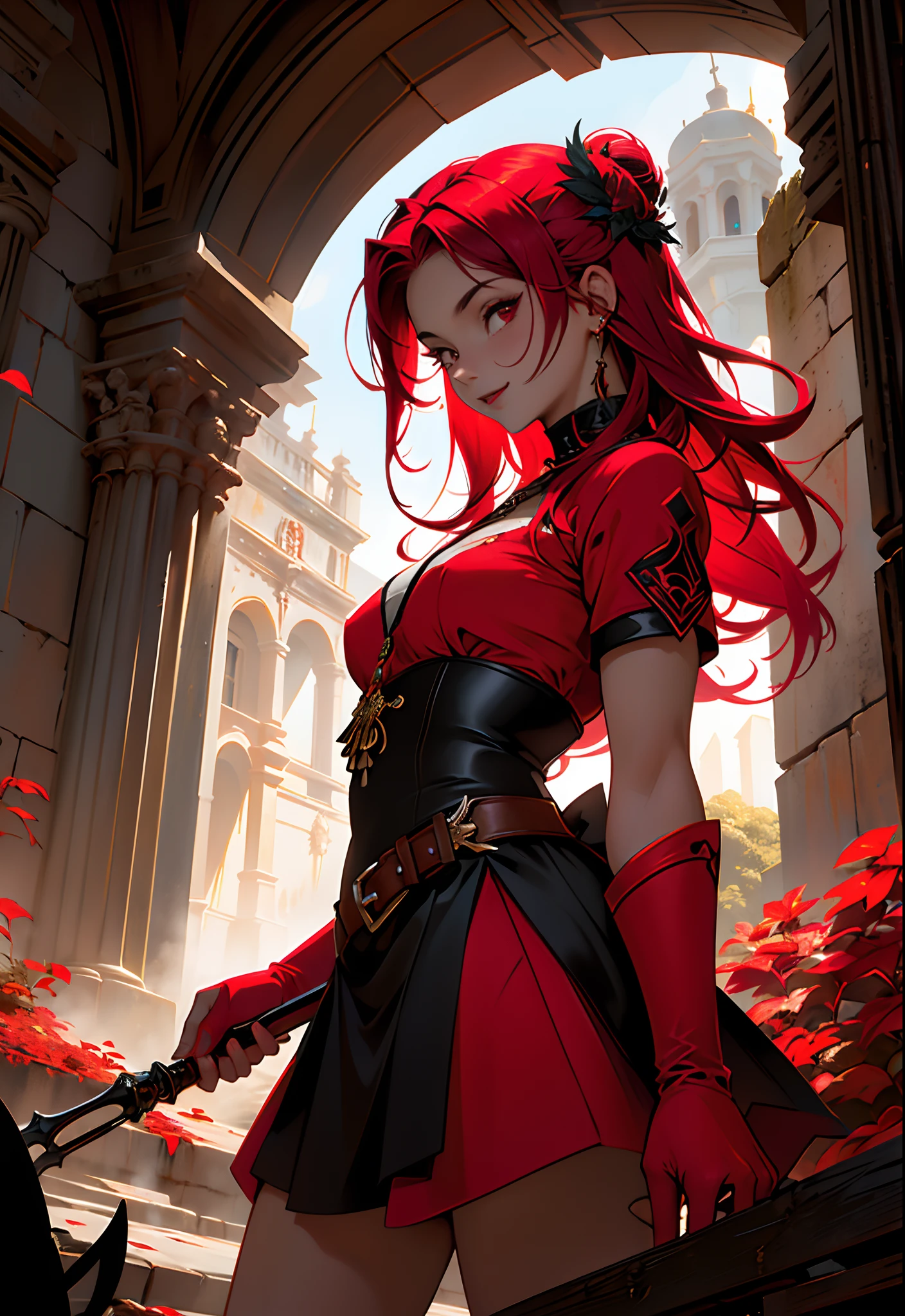 (((La mejor calidad))), (((Ultra detallado))), (((Obra maestra))), illustration,(La nube de sangre roja oscura flota en el aire,the red bat,magia de sangre),1girl,sexo, Cara perfecta,One of her hands waved a whip, volumetric illumination,Chica sexoy wowdk,sonrisa loca,lluvia de sangre roja, cuervo,cementerio, fantasy, underground castle, ((colores apagados, Noche, oscuridad)), maquillaje, mascara,translucent skin, Semitonos,nube,luz_particuls,Eldenring\(Malenia\) 1girl, casco alado, capa roja, (Malenia_hoja:1.3), ojos cubiertos, sangre,Pelo rojo,(maldito_Izquierda_brazo:1.3)