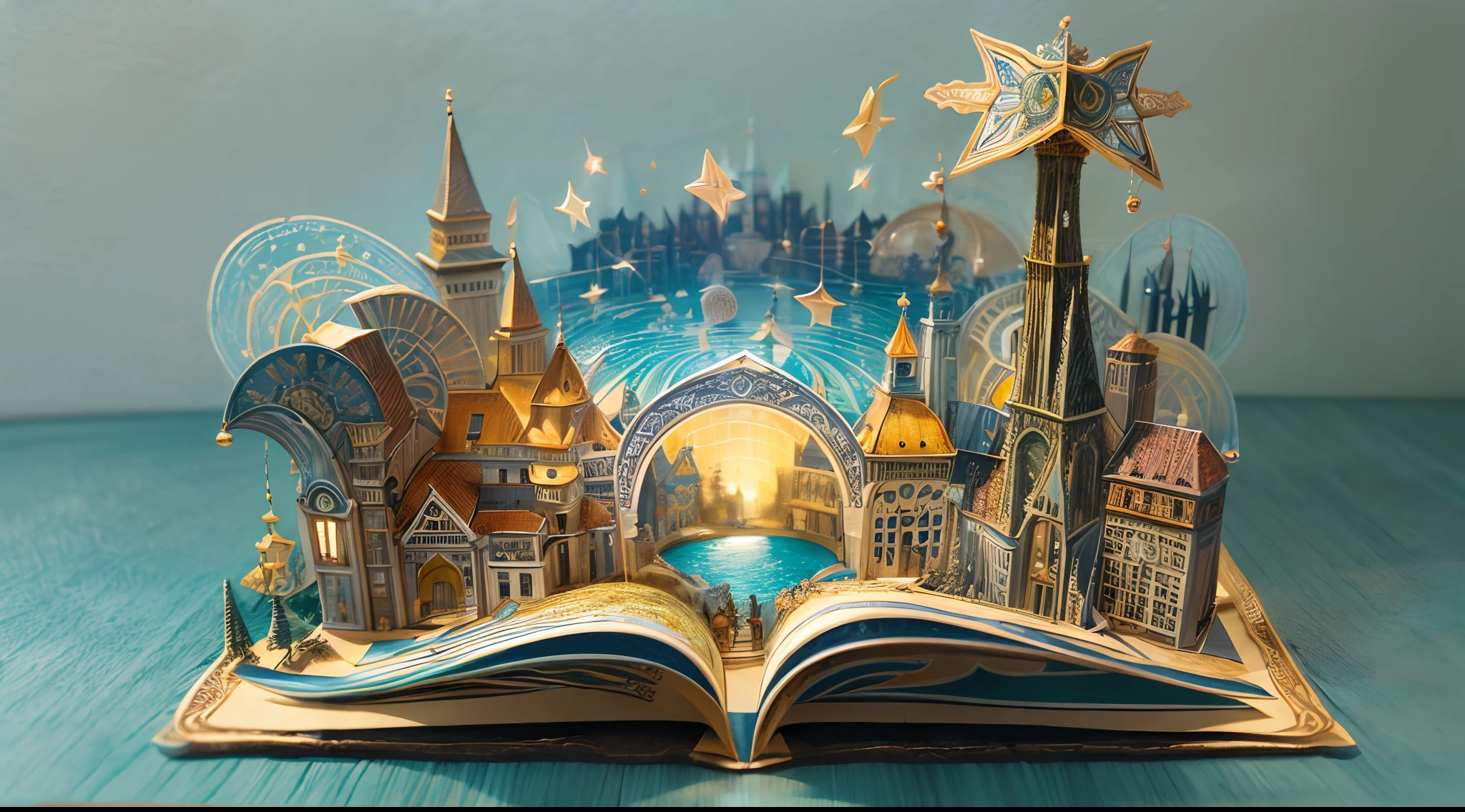 (popup book:1.5),(travel),(Extremely colorful, Best quality, Detailed details, Masterpiece, offcial art, movie light effect, 4K, Chiaroscuro)