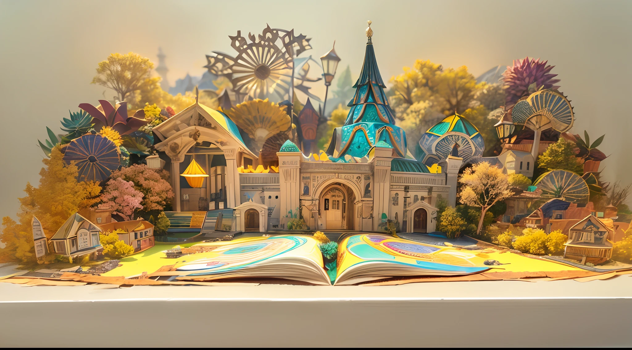 (popup book:1.5),(travel),(Extremely colorful, Best quality, Detailed details, Masterpiece, offcial art, movie light effect, 4K, Chiaroscuro)