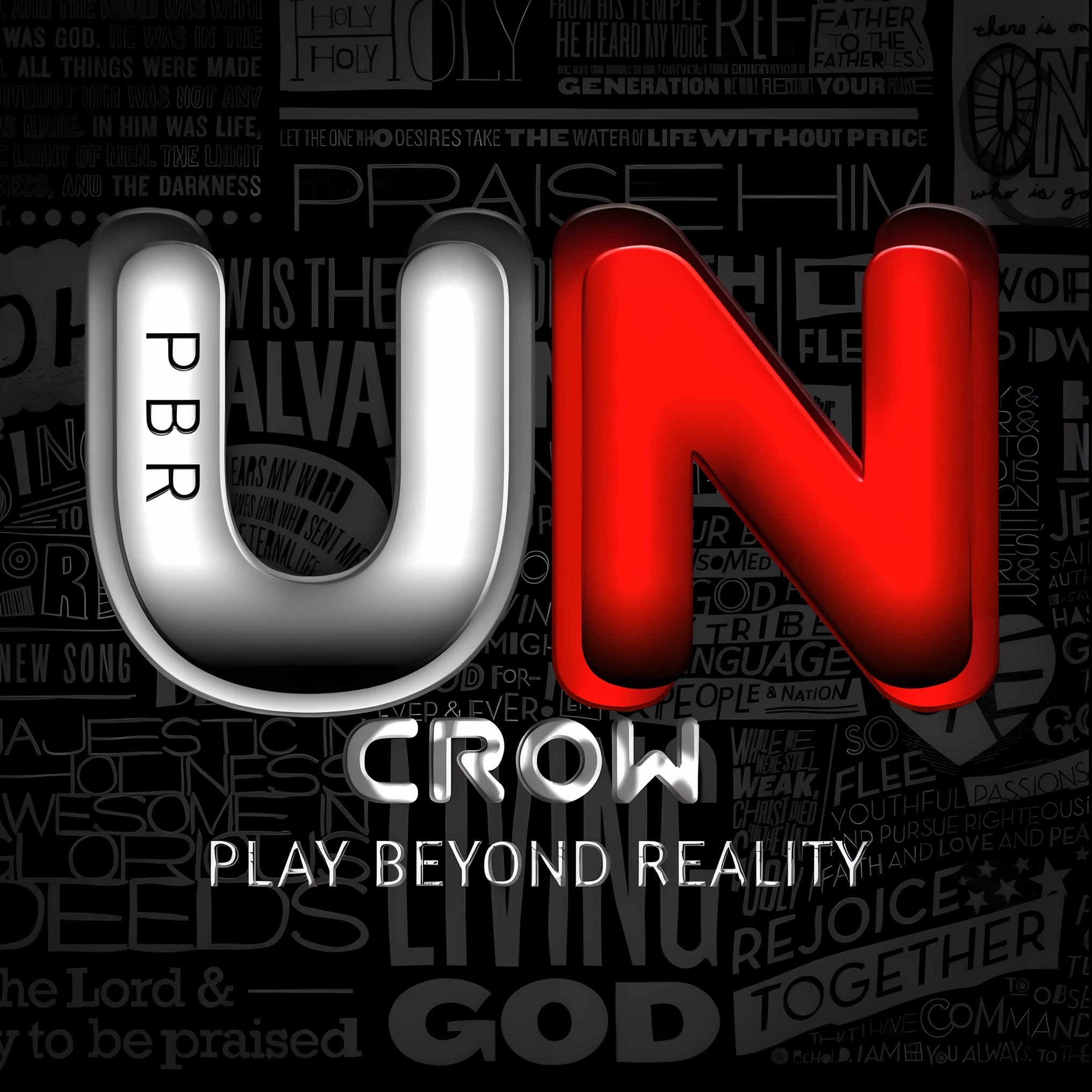 a close up of a red and white logo with words, unreality, unblur, untextured, uncompressed png, uncrop, unco corporate banner, p. j. n, play, urban in background, (((unreal engine))), unbiased render, unlit, unreal, crpg, unity, uncompressed, play in dnd, 8k