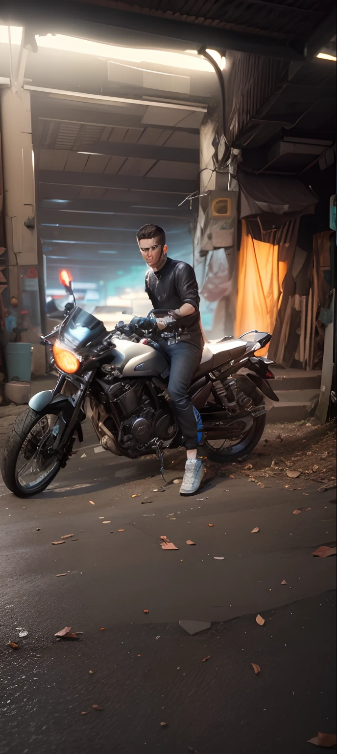Road background cyberpunk real boy face 8k ultra HD quality realistic