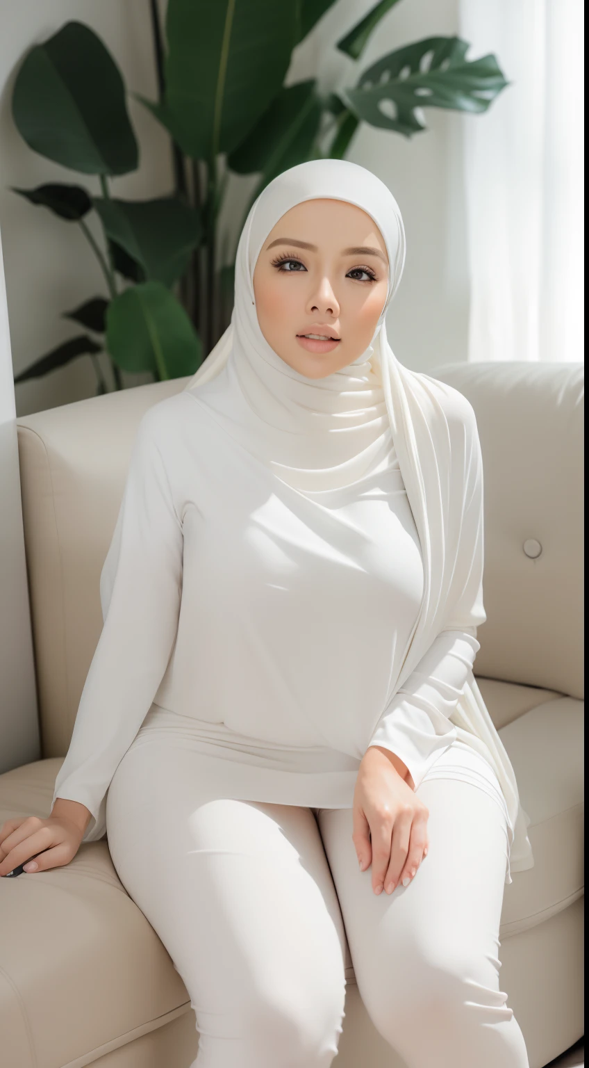 masterpiece, ,(solo:1.1), perfect face, (bright lighting:1.2),beautiful detailed eyes, extremely detailed face, perfect lighting,masterpiece, best quality, ((mature female)), 30yo female, wearing a hijab, frontdoggy, 1girl, 1boy, , hetero, sex, sex from behind, doggystyle,