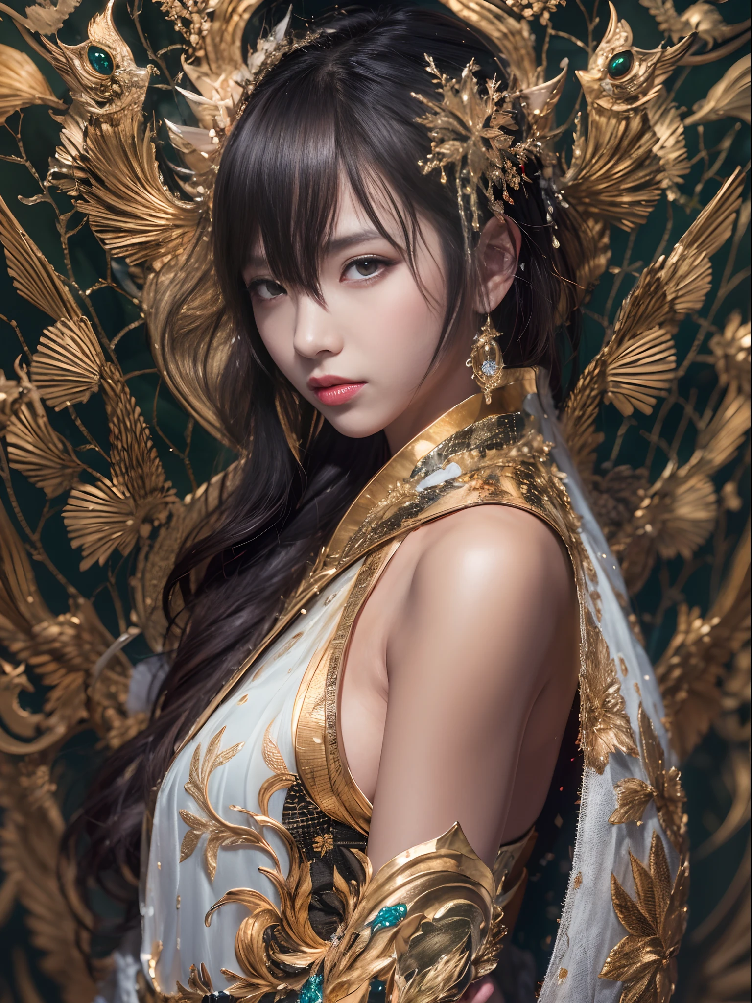 32K gradient glass texture(tmasterpiece,k hd,hyper HD,32K)Short burgundy hair,Short flowing hair,Onsen District,Flame Girl ,Yao Lang protector (realisticlying:1.4),Python pattern robe,Black gold master Kawashima work headdress,Snowflakes fluttering, high resolution, detailed, RAW photograph, Nikon D850 Film Stock Photo by Jefferies Lee 4 Kodak Portra 400 Camera F1.6 shots, Rich colors, ultra-realistic vivid textures, Dramatic lighting, Unreal Engine Art Station Trend, cinestir 800