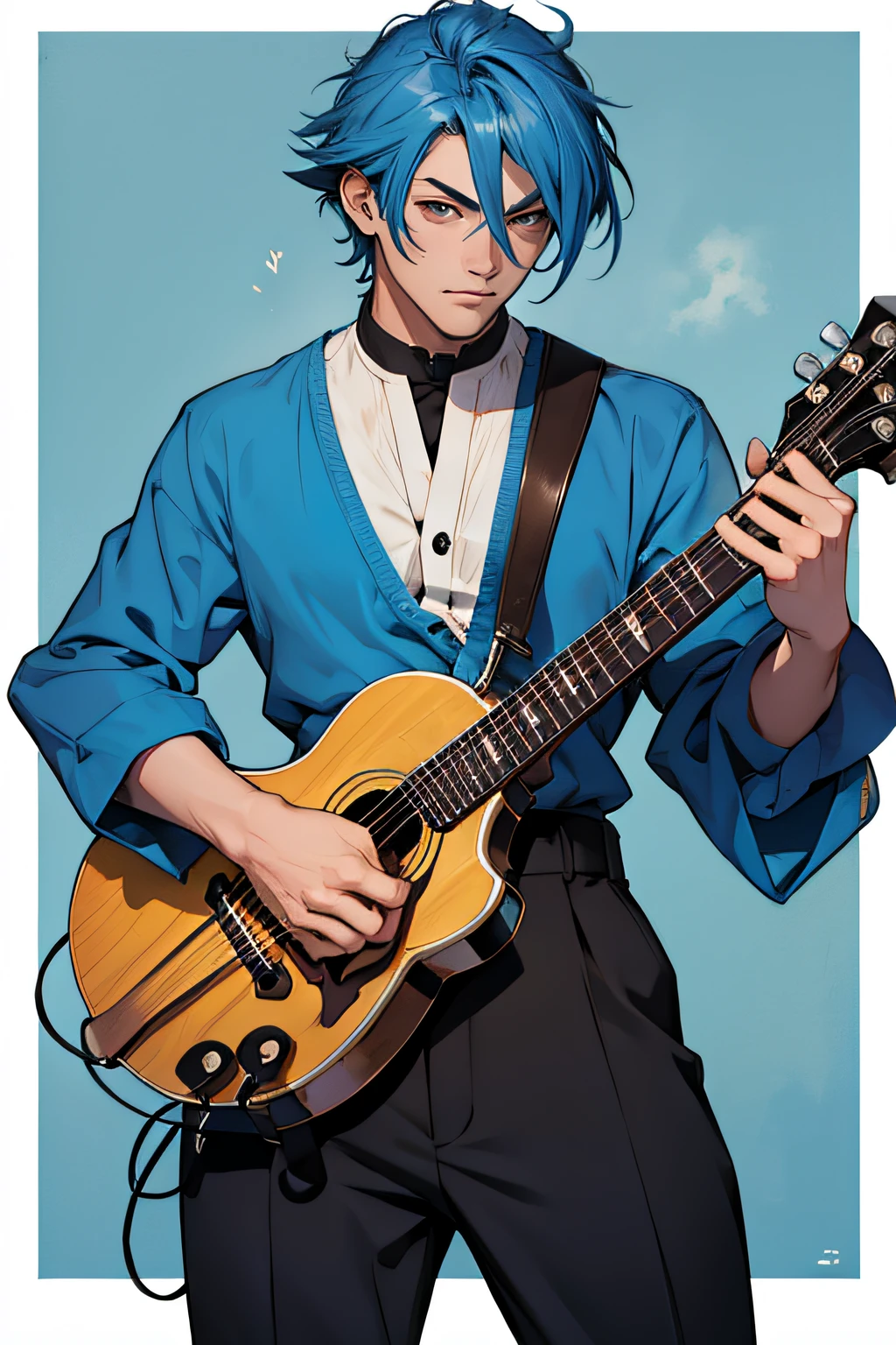 mandolin style manga man blue hair