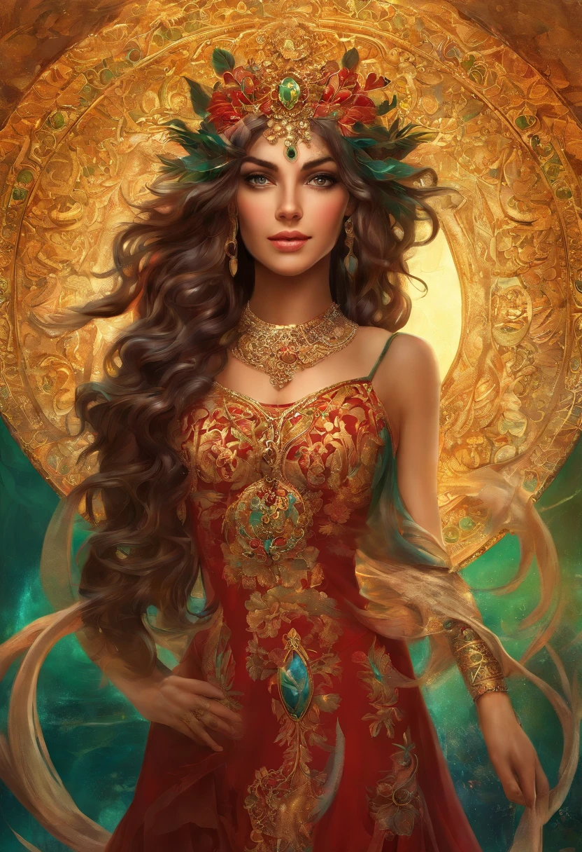 (Numerous award-winning masterpieces, With incredible detail, textures and maximum detail), (Full body standing image:1.8), (Parte superior do corpo para cima:0.3), (hyper realistic:1.4), (Realistic:1.3), (melhor qualidade de pele textura real), ((Araffe mulher cigana em vestido vermelho, Mulher mexicana bonita, mulher linda, mulher deslumbrante, mulher iraniana bonita, Rainha persa, mulher mexicana bronzeada bonita, flowing massive hair, linda mulher bonita, Beautiful Arab woman, Beautiful woman, long flowing medusa hair)), (finely detailed true circle Symmetrical emerald green eyes), (rosto bonito finamente desenhado), ((Victorian-era full-body red dress with delicate decorations: 1.8),(( uma bela mulher )), Bela, (leve sorriso), (lindos olhos coloridos cheios de alegria), dramatic light, vista majestosa, Brincos de vidro nas orelhas, (((dramatic photo))), (Full body standing image:1.8), (cabelo castanho), cabelo de longo, ((procura para cima)), ((olhando para baixo)), (Around her neck is a simple necklace of exquisite finish), ao fundo Sevilha, Espanha, altamente detalhado, ultra-realistic, detalhes intrincados, pintura (Artesanato), ((master part,melhor qualidade)), ((Cinematic light)), hyper realistic, fearsome, fantasia sombria, epic realistic,arte, (HDR:1.5), hiper detalhado, (Artee station:1.5), cinemactic, luzes quentes, Efeito de Luz, dramatic light, (detalhes intrincados:1.1), Antecedentes complexos, (Greg Rutkowski:0.8),32k ultra | | | | | | |,Ultra HD | | | | | | |