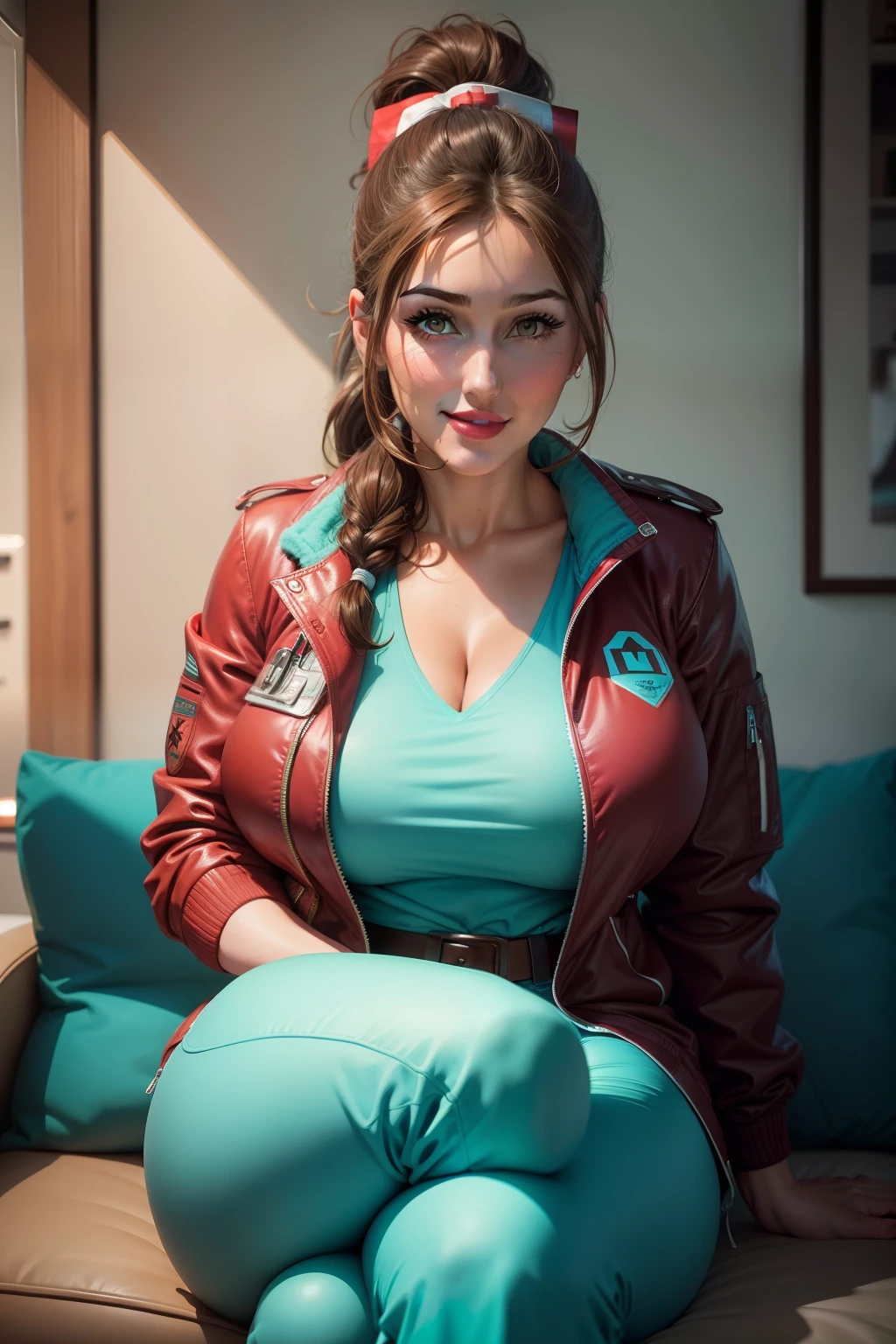 (masterpiece, highres, best quality:1.2), 8K, highly detailed, intricate, colorful, vibrant image, sharp focus, cinematic)  blonde hair, long hair, green eyes(Wearing track suit) (big perfect round breasts,hourglass body, thin waist,very thin waist, Photo realistic,(hyperrealistic:1)beautiful, masterpiece, best quality, extremely detailed face,perfect face,beautiful face, perfect lighting,detailed eye makeup, detail face, nice detailed eyes,nice hands, perfect hands,glowing eyes (realistic pupils,realistic iris:1) heavy eye makeup,(empty Casino)(Posing dynamically)