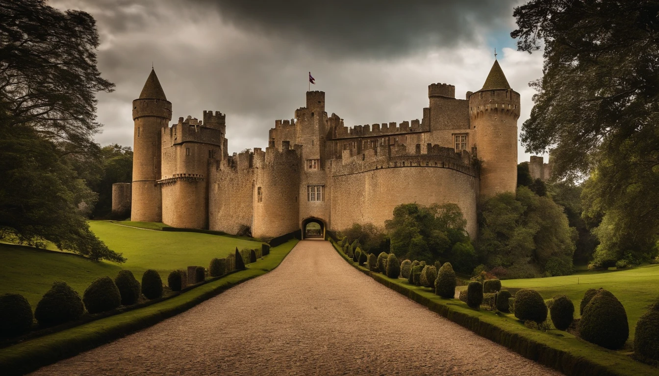 a rainha da Inglaterra na varanda de um antigo castelo