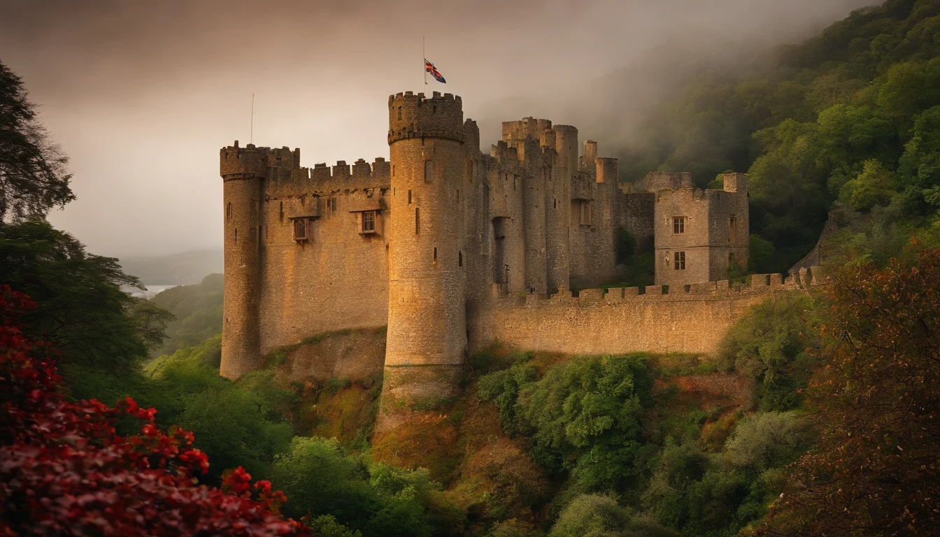 a rainha da Inglaterra na varanda de um antigo castelo