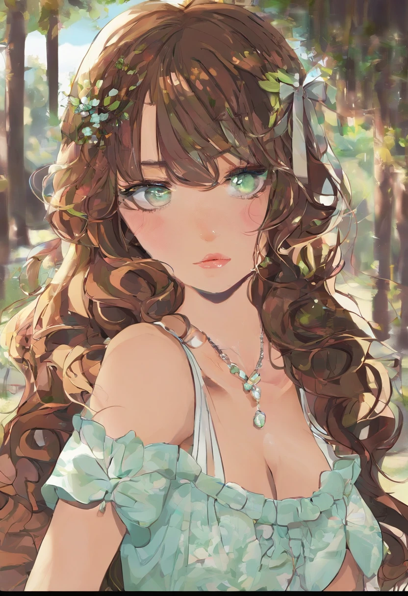 "Describe a girl with a delicate face and African features. His green eyes are the highlight, being well detailed and expressive. The irises have vibrant shades of light brown, with a golden ring around the pupil. The eyelashes are long and curved, further enhancing the charming look. Her eyebrows are precisely defined, with well-groomed and arched hair, highlighting the facial expression. The makeup is soft, enhancing the girl's natural beauty. Her skin is flawless, with a smooth and luminous texture. The lips are delicate and proportional, with a soft and natural color. The image should be captured in high definition, providing a faithful representation of the girl in realistic photographic style." "type": "photograph", "art_styles": "realistic", "art_inspirations": "portrait photography, fashion photography", "camera": "Canon EOS R5", "shot": "close-up", "render_related_information": "The image must be captured with extreme precision and detail. Use soft, diffuse lighting to highlight the subtle details of the girl's face. Capture the texture of the hair, highlighting the reflections in the dark and curly strands. Pay attention to the smallest details, such as the curvature of the eyelashes, the sparkle in the eyes and the softness of the lips. The focus should be on the eyes, conveying all the expressiveness and depth of the girl's gaze. The image should convey a sense of realism and authenticity, accurately portraying its unique and charming features